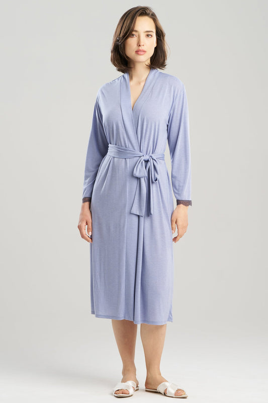 Dhalia Knit Jersey Lace Robe Blue Haze