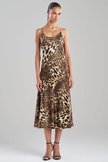 Luxe Leopard Scoop Neck Slip Dress Chestnut