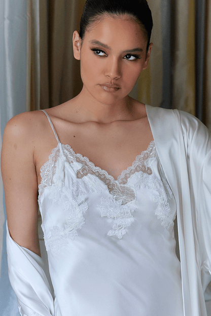 Buy Lolita Lace Slit Gown in Warm White Online Warm White
