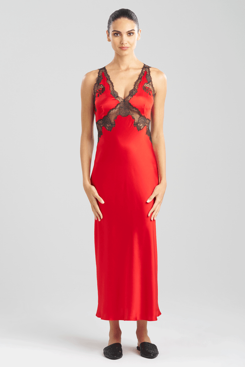 Buy Lolita Lace Trim Silk Gown in Scarlet/Ash Black Online Scarlet/Ash Black