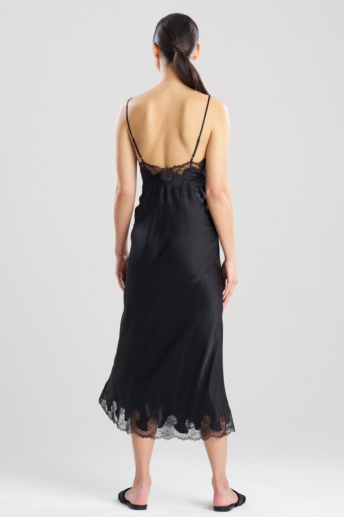 Lolita Lace Slit Silk Slip Dress Black