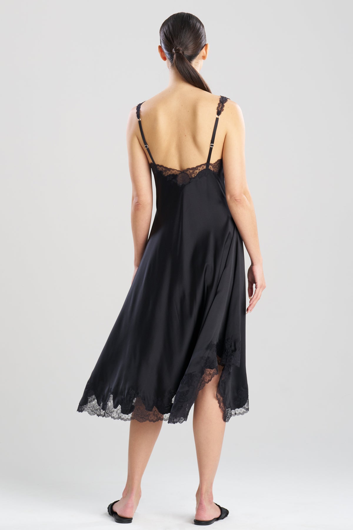 Lolita Asymmetrical Silk Slip Dress Black