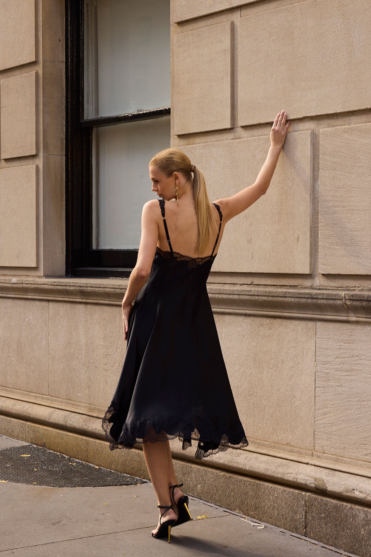 Lolita Asymmetrical Silk Slip Dress Black
