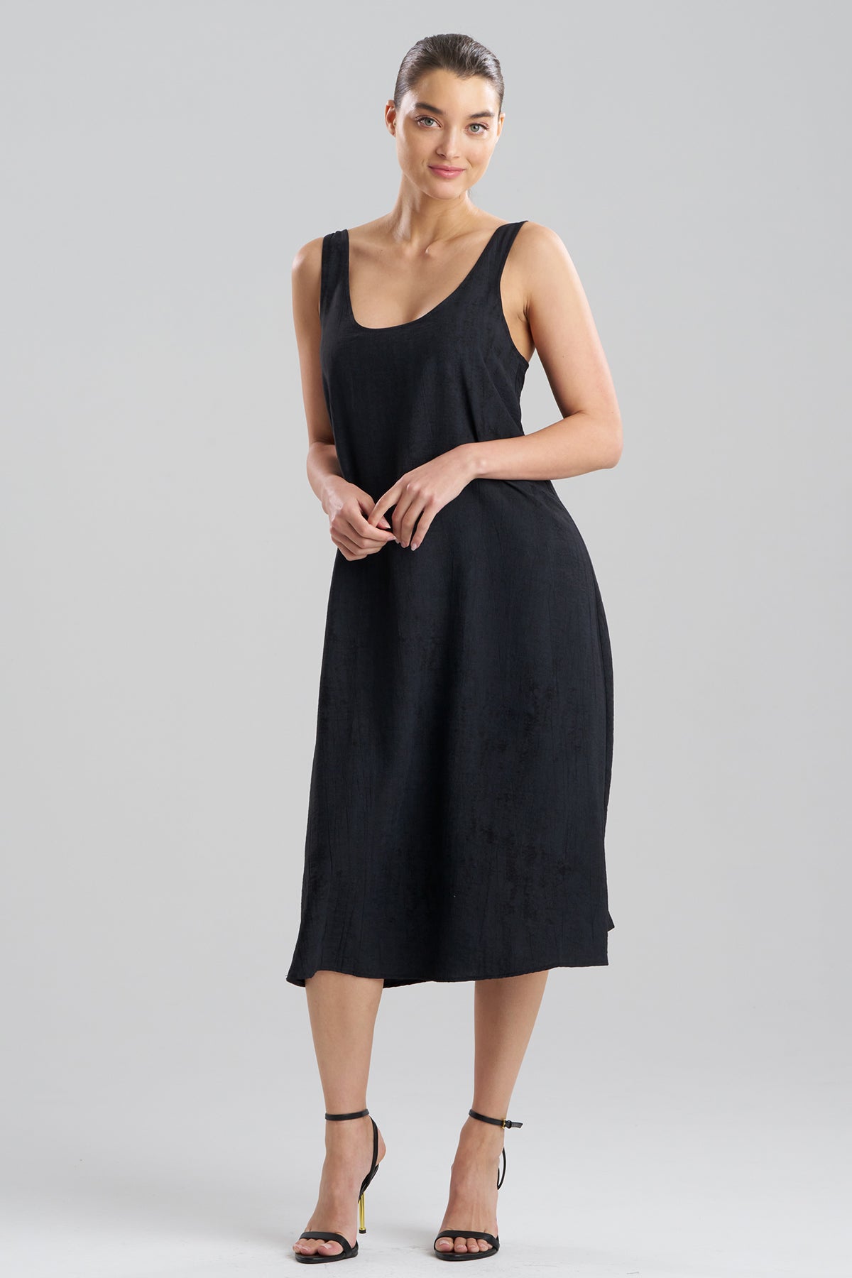 Terra Foil Crinkle Scoop Neck Slip Dress Black