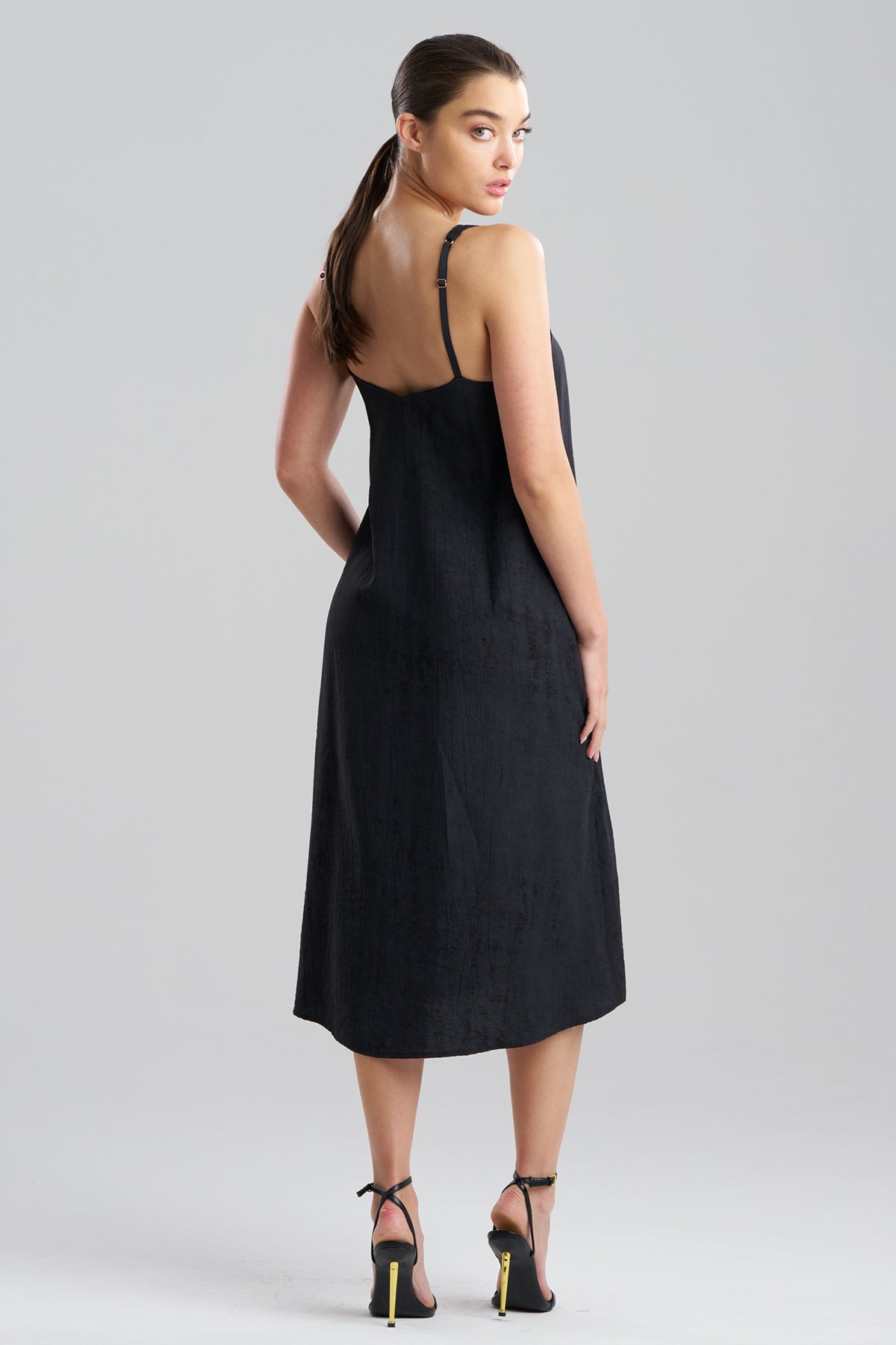 Terra Foil Crinkle Scoop Neck Slip Dress Black