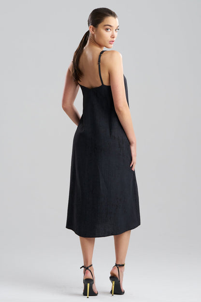 Terra Foil Crinkle Scoop Neck Slip Dress Black
