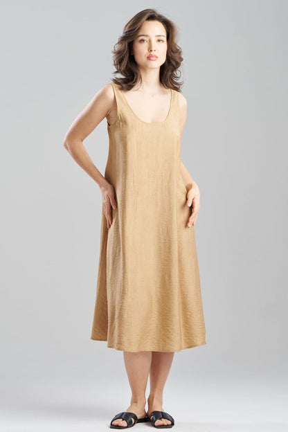 Terra Foil Crinkle Scoop Neck Slip Dress Cavern Clay