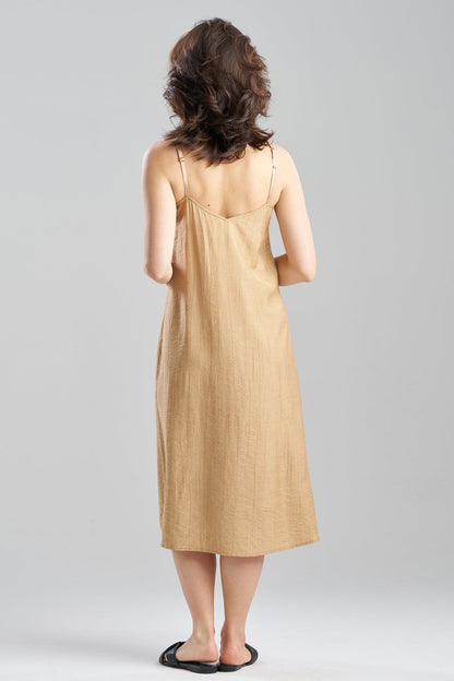 Terra Foil Crinkle Scoop Neck Slip Dress Cavern Clay