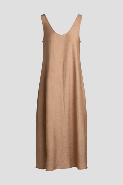 Terra Foil Crinkle Scoop Neck Slip Dress Cavern Clay