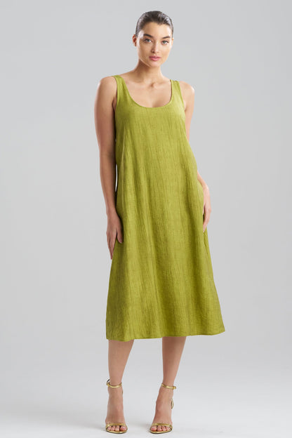 Terra Foil Crinkle Scoop Neck Slip Dress Olive