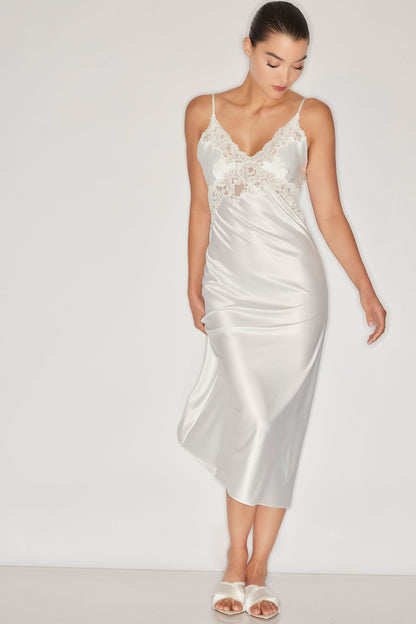 Peony Glamour Slip Dress Warm White