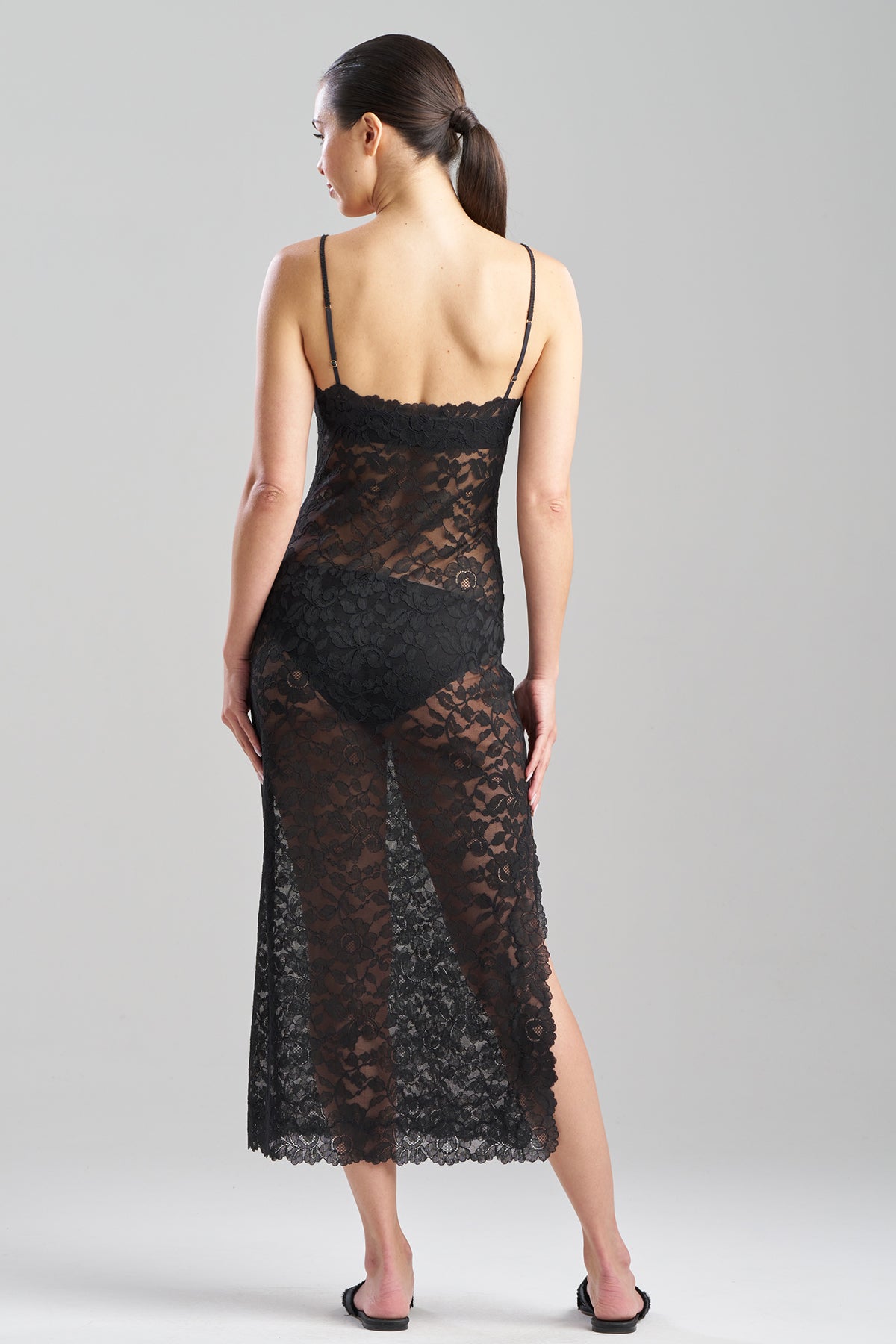 Peony Allover Lace Slip Dress Black