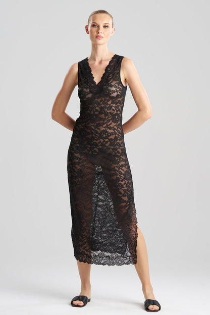 Peony Allover Lace V-Neck Slip Dress Black
