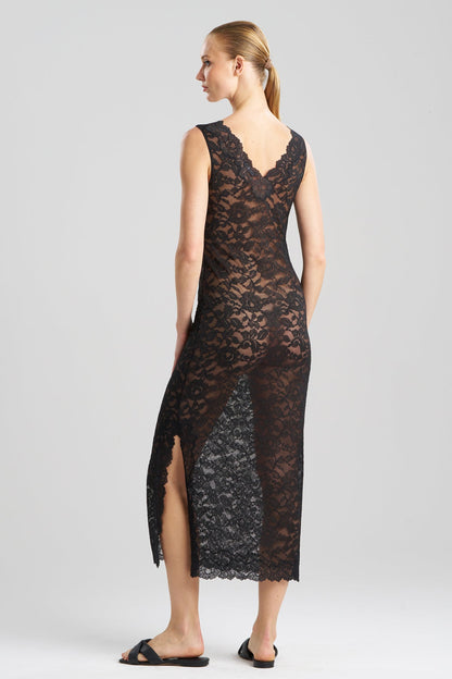 Peony Allover Lace V-Neck Slip Dress Black