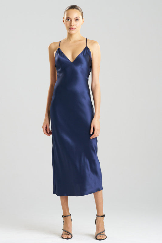 Buy Key Essentials V-neck Silk Gown in Midnight Navy Online Midnight Navy