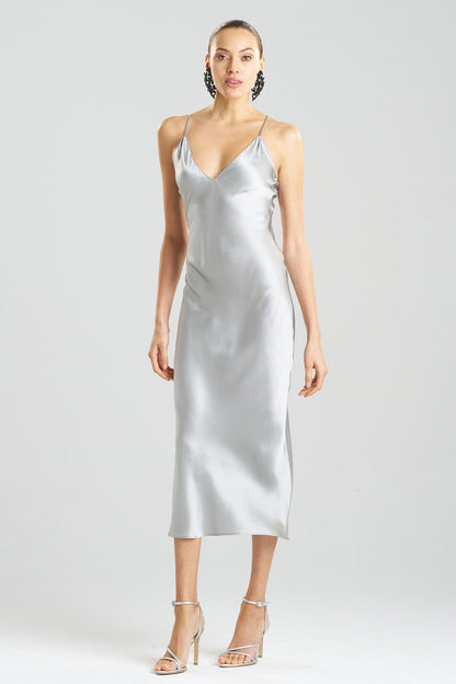 Buy Key Essentials V-neck Silk Gown in Silver Online Silver
