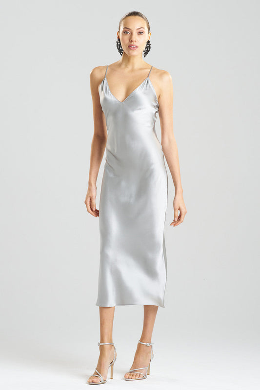 Buy Key Essentials V-neck Silk Gown in Silver Online Silver