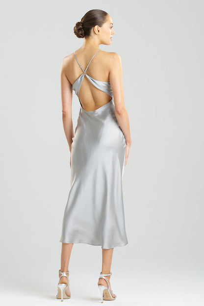 Buy Key Essentials V-neck Silk Gown in Silver Online Silver