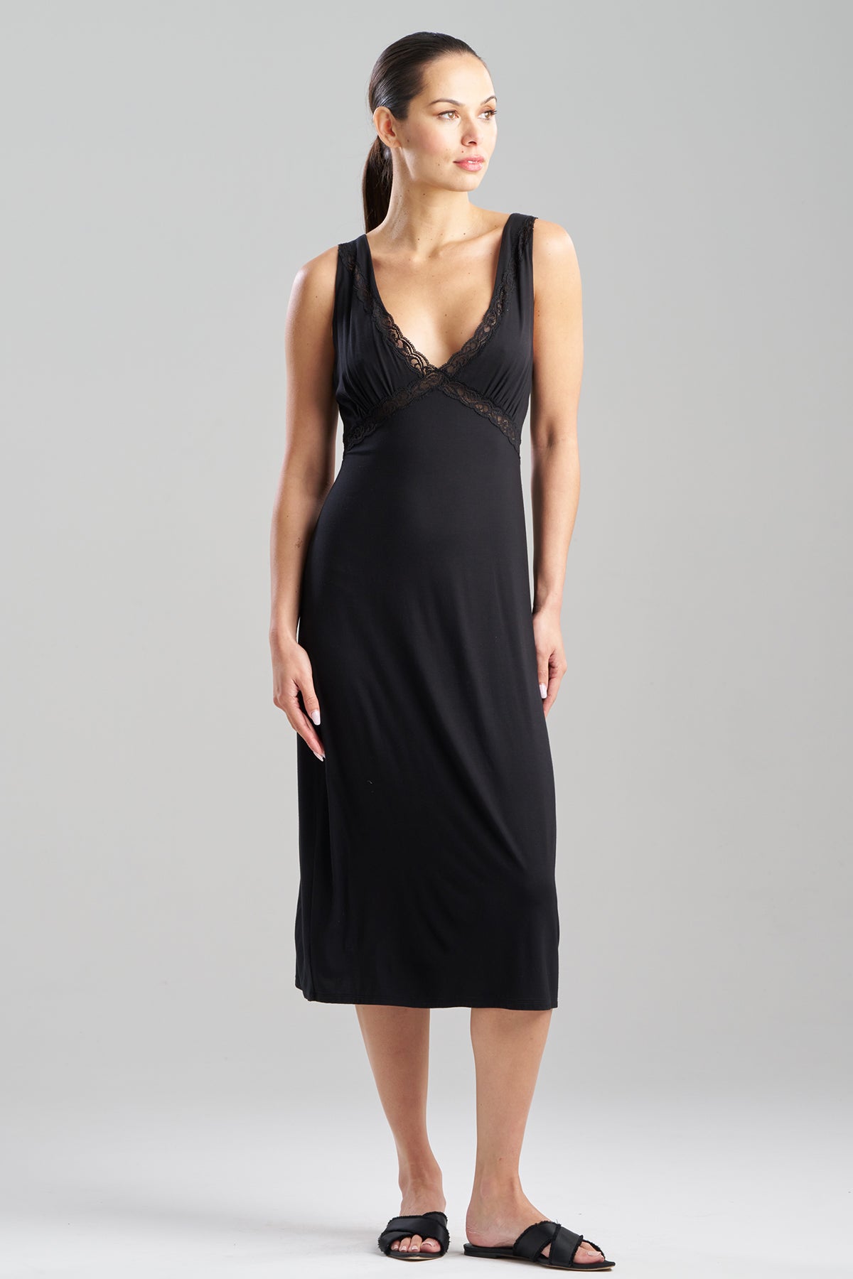 Buy Feathers Essentials Lenzing™ Ecovero™ Viscose Lace Applique Slip Dress in Black Online Black