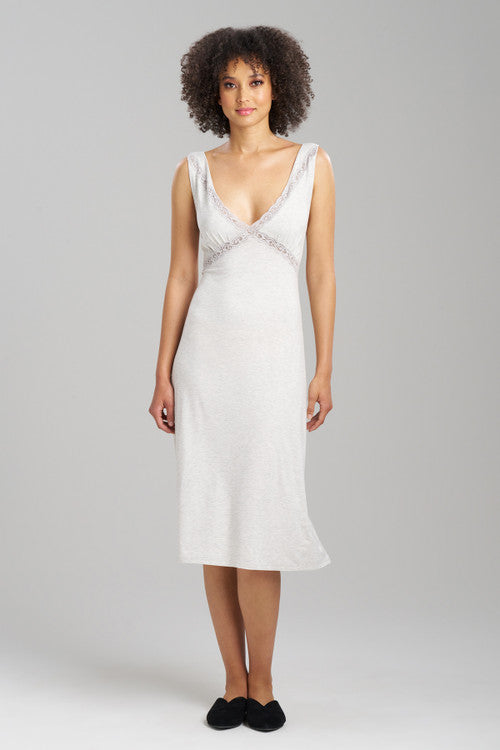 Buy Feathers Essentials Lenzing™ Ecovero™ Viscose Lace Applique Slip Dress in Heather Pebblestone Online Light Heather Grey
