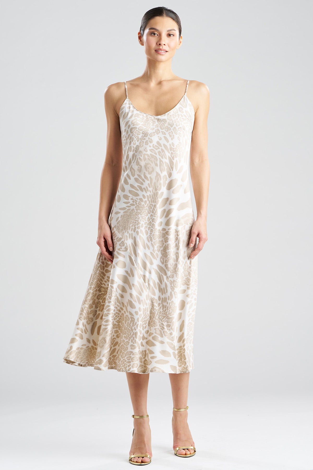 Luxe Leopard Scoop Neck Slip Dress Sand Taupe
