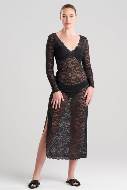 Peony Allover Sheer Lace Dress Black