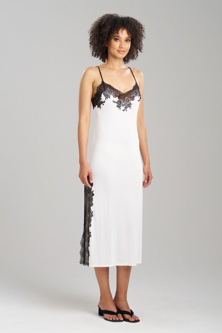 Buy Enchant Lace Slit Gown in Ivory/Black Online Ivory/Black