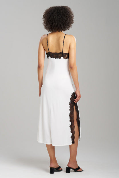 Buy Enchant Lace Slit Gown in Ivory/Black Online Ivory/Black