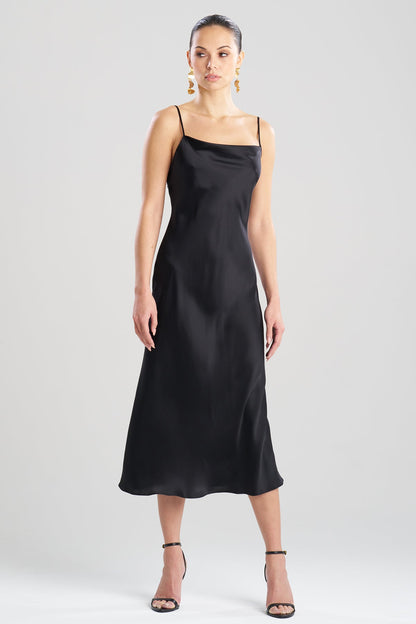 Key Cowl Neck Silk Slip Dress Black