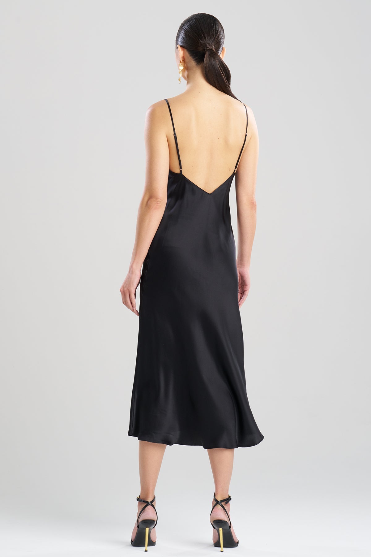 Key Cowl Neck Silk Slip Dress Black