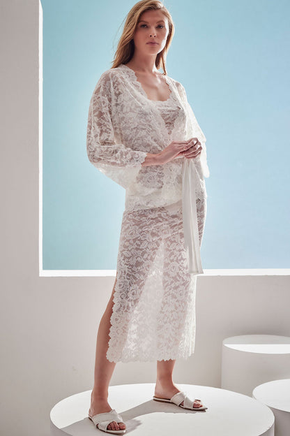 Peony Allover Lace Slip Dress Warm White