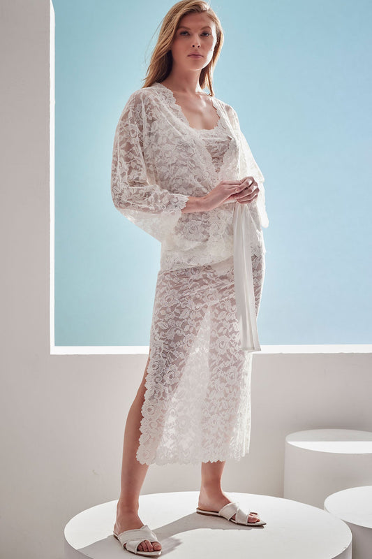 Peony Allover Lace Slip Dress Warm White