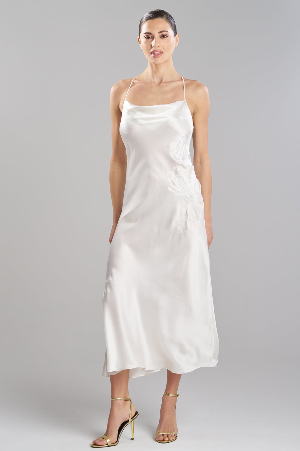 Bridal's Dream Embroidered Silk Slip Dress Warm White