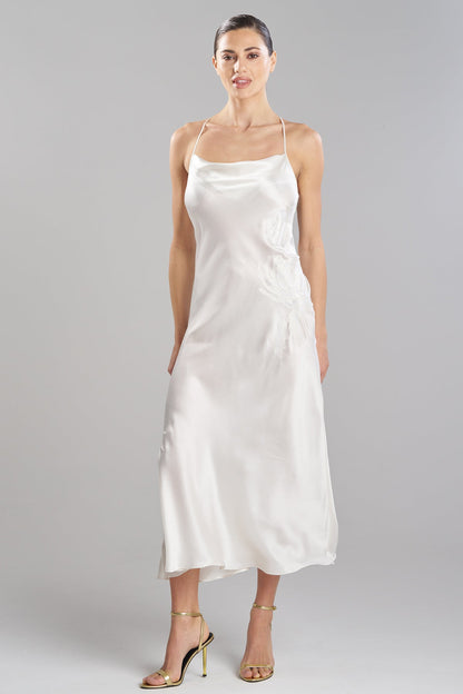 Bridal's Dream Embroidered Silk Slip Dress Warm White