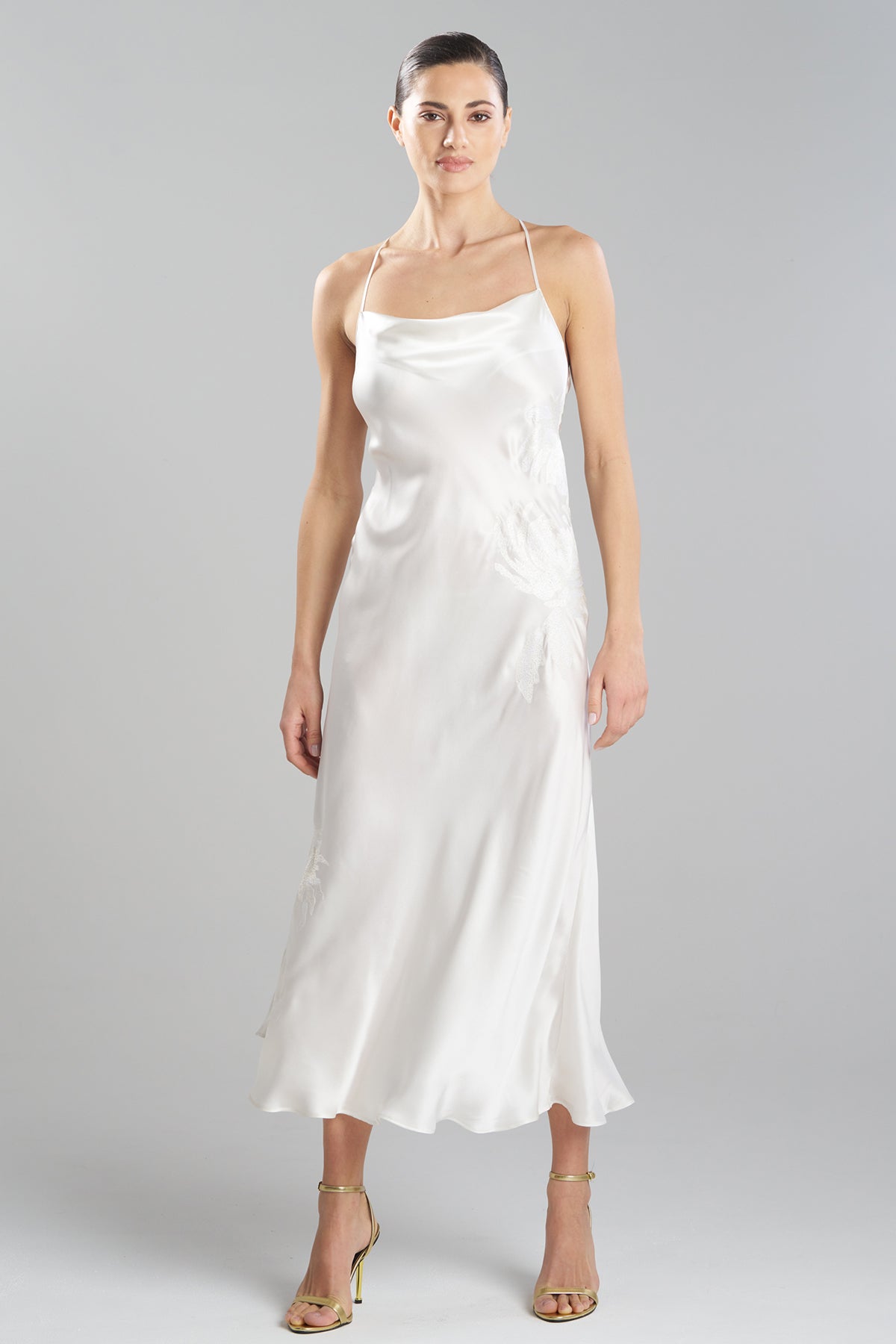 Bridal's Dream Embroidered Silk Slip Dress Warm White