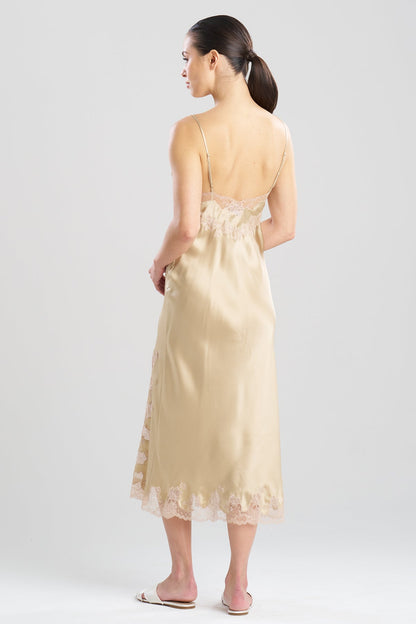 Lolita Lace Slit Silk Slip Dress Frappe/Nude