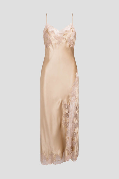 Lolita Lace Slit Silk Slip Dress Frappe/Nude