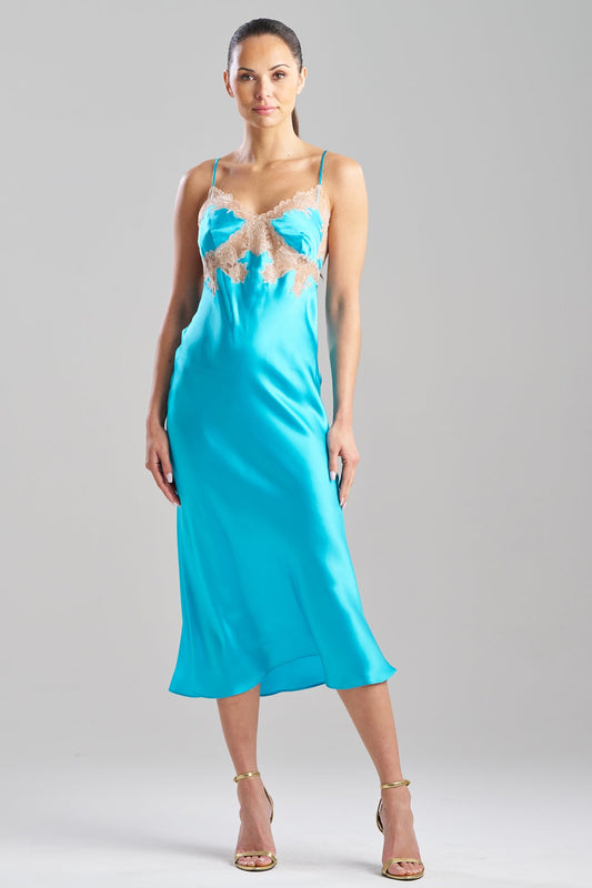 Lolita Lace Low Back Silk Slip Dress Azure/Nude