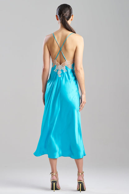 Lolita Lace Low Back Silk Slip Dress Azure/Nude