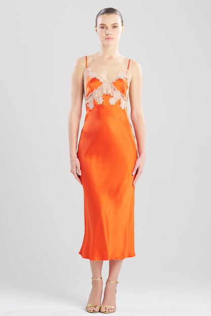 Lolita Lace Low Back Silk Slip Dress Blood Orange/Nude