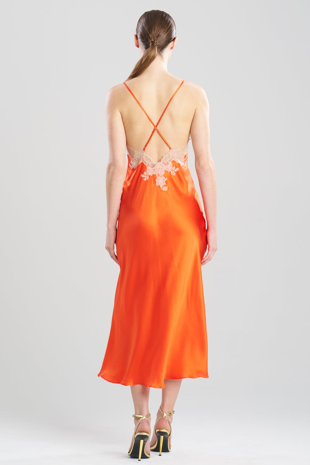 Lolita Lace Low Back Silk Slip Dress Blood Orange/Nude