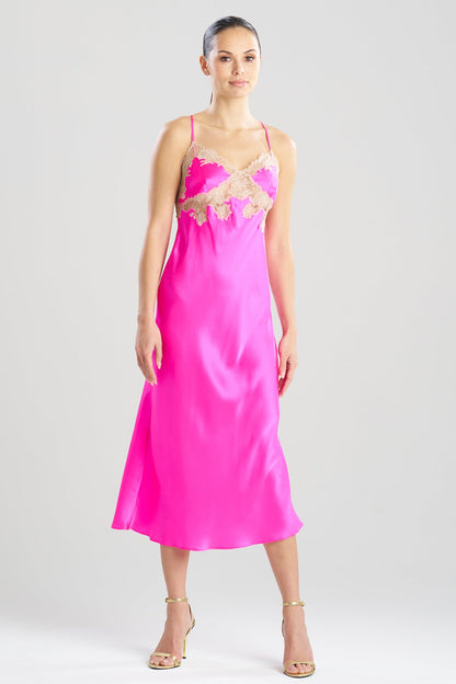 Lolita Lace Low Back Silk Slip Dress Fiesta Pink/Nude