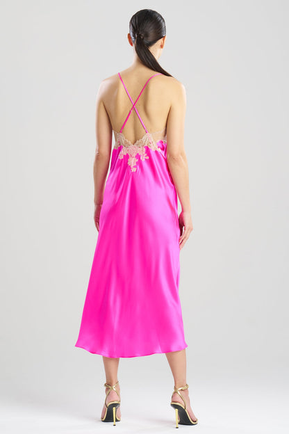 Lolita Lace Low Back Silk Slip Dress Fiesta Pink/Nude
