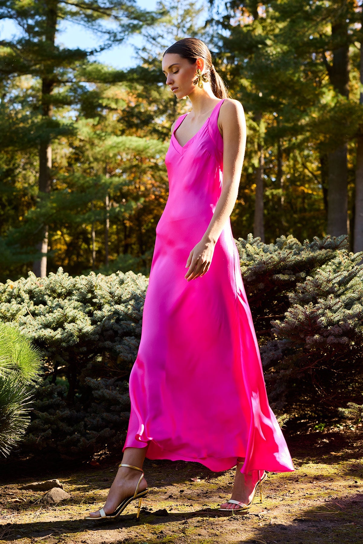 Key Backless Silk Slip Dress Fiesta Pink