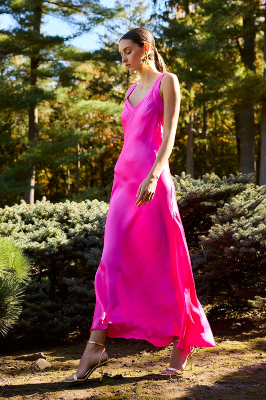 Key Backless Silk Slip Dress Fiesta Pink