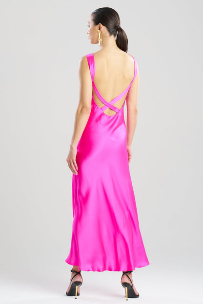 Key Backless Silk Slip Dress Fiesta Pink