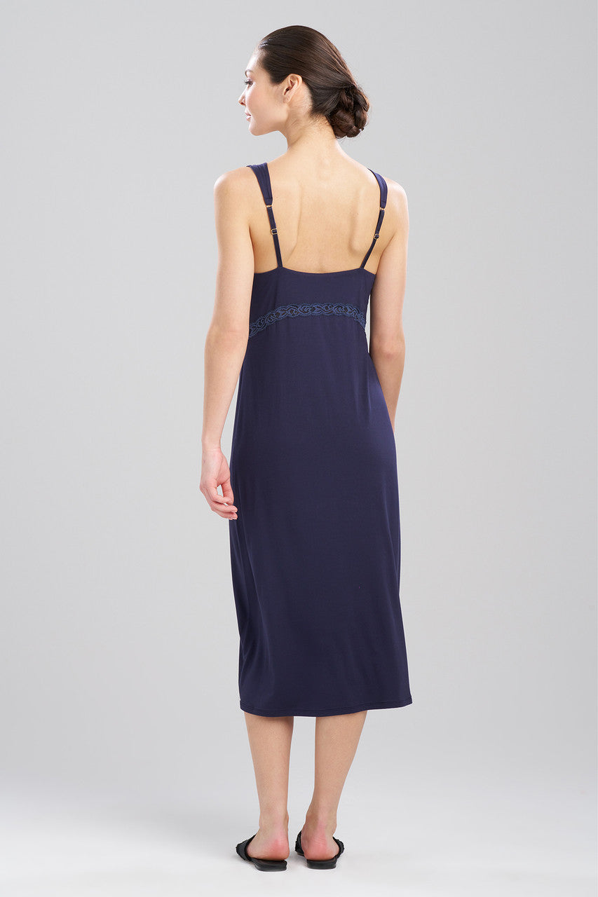 Buy Feathers Essentials Lenzing™ Ecovero™ Viscose Lace Applique Slip Dress in Night Blue Online Night Blue