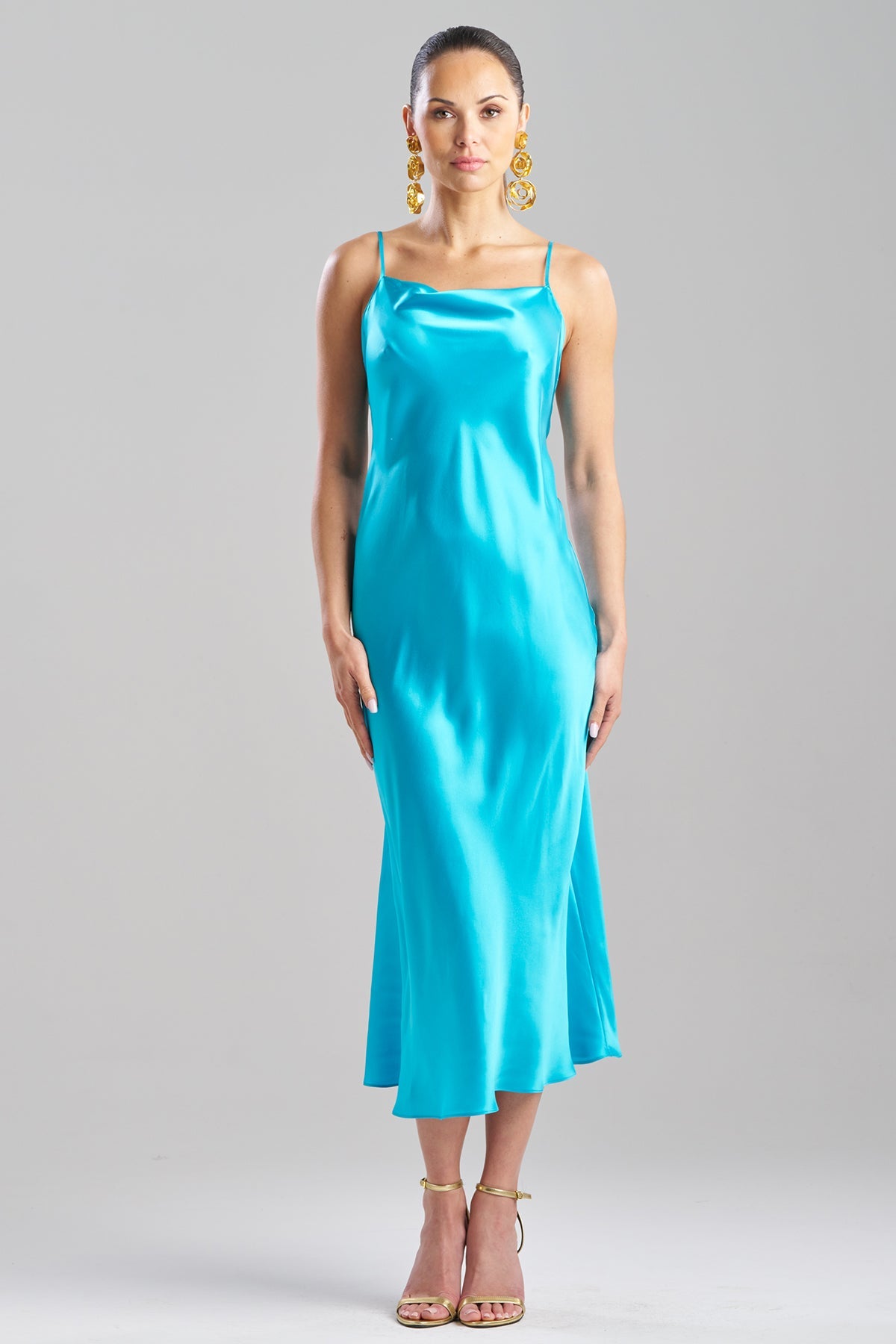 Key Cowl Neck Silk Slip Dress Azure