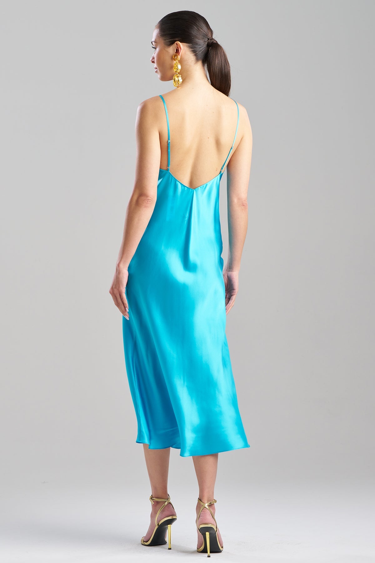 Key Cowl Neck Silk Slip Dress Azure