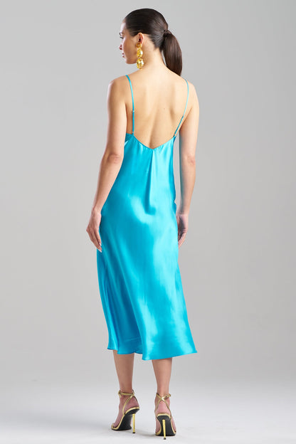 Key Cowl Neck Silk Slip Dress Azure